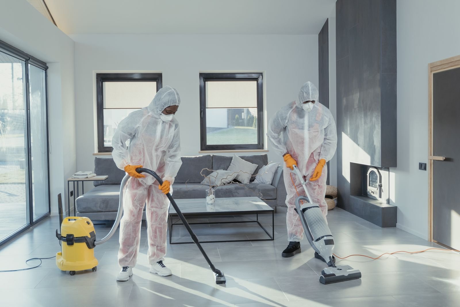 Restoration crew extracting standing water in a Portland, OR home